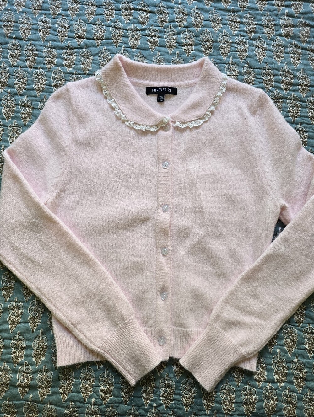 Forever 21 Wool Blend Pink Sweater Cardigan Peter Pan Collar Women's Size XS